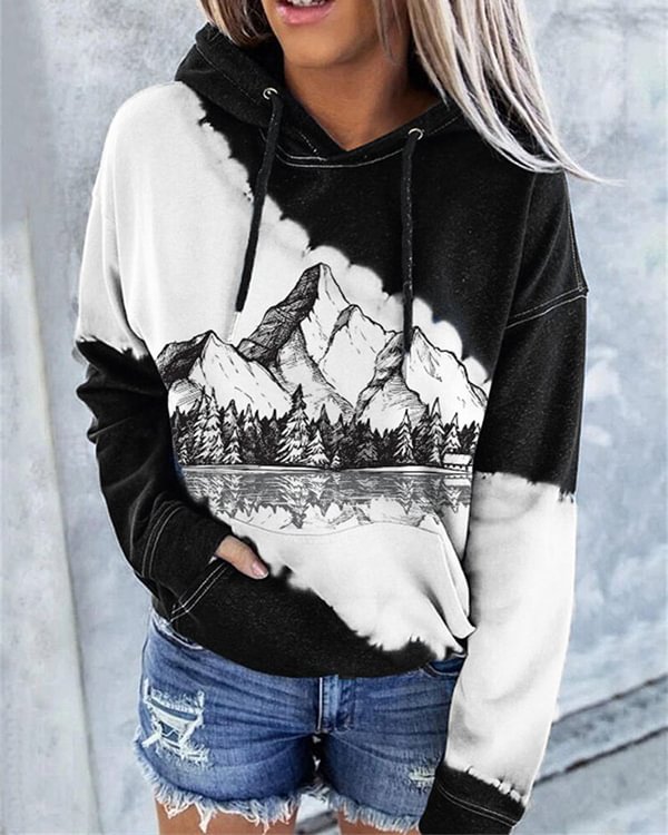 Mountains Lanscape Line Art Tie Dye Sweatshirt