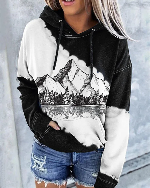Mountains Lanscape Line Art Tie Dye Sweatshirt