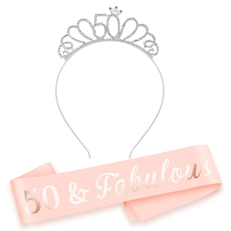 Hot Sale Champagne Birthday Shoulder Strap Crown Set 16 18 21 30 40 50 60 70 80 Headband