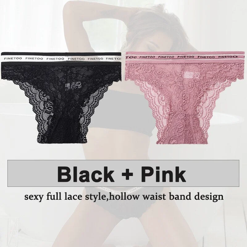 2PCS/Set Underwear Lace Panties Women's Lingerie Sexy Panties Female Underpants Floral Lace Perspective Waist Band Briefs Panty