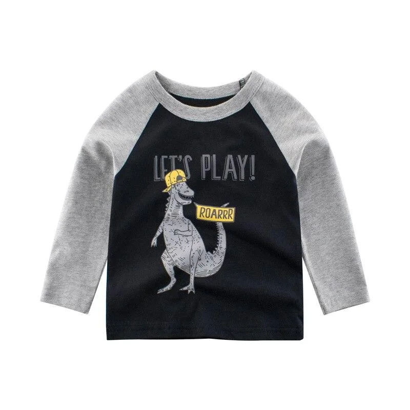 2021 Kids Solid Cotton Long Sleeve T-shirts Tops Boys Girls Cute Animal Print Tees 2 3 4 5 6 7 8 Years Children Sweatshirts