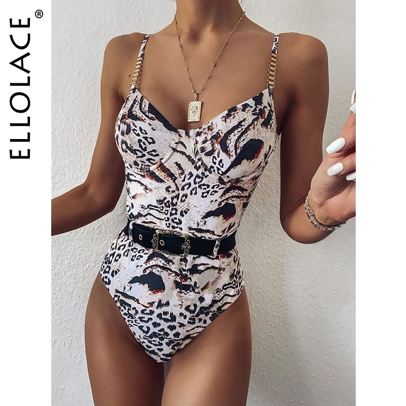 Ellolace One Piece Swimsuit Women Bikini Ribbed Bodycon Bodysuit Bathing Suit 2020 Women's Swimsuit Swimwear 6 Color Biquini