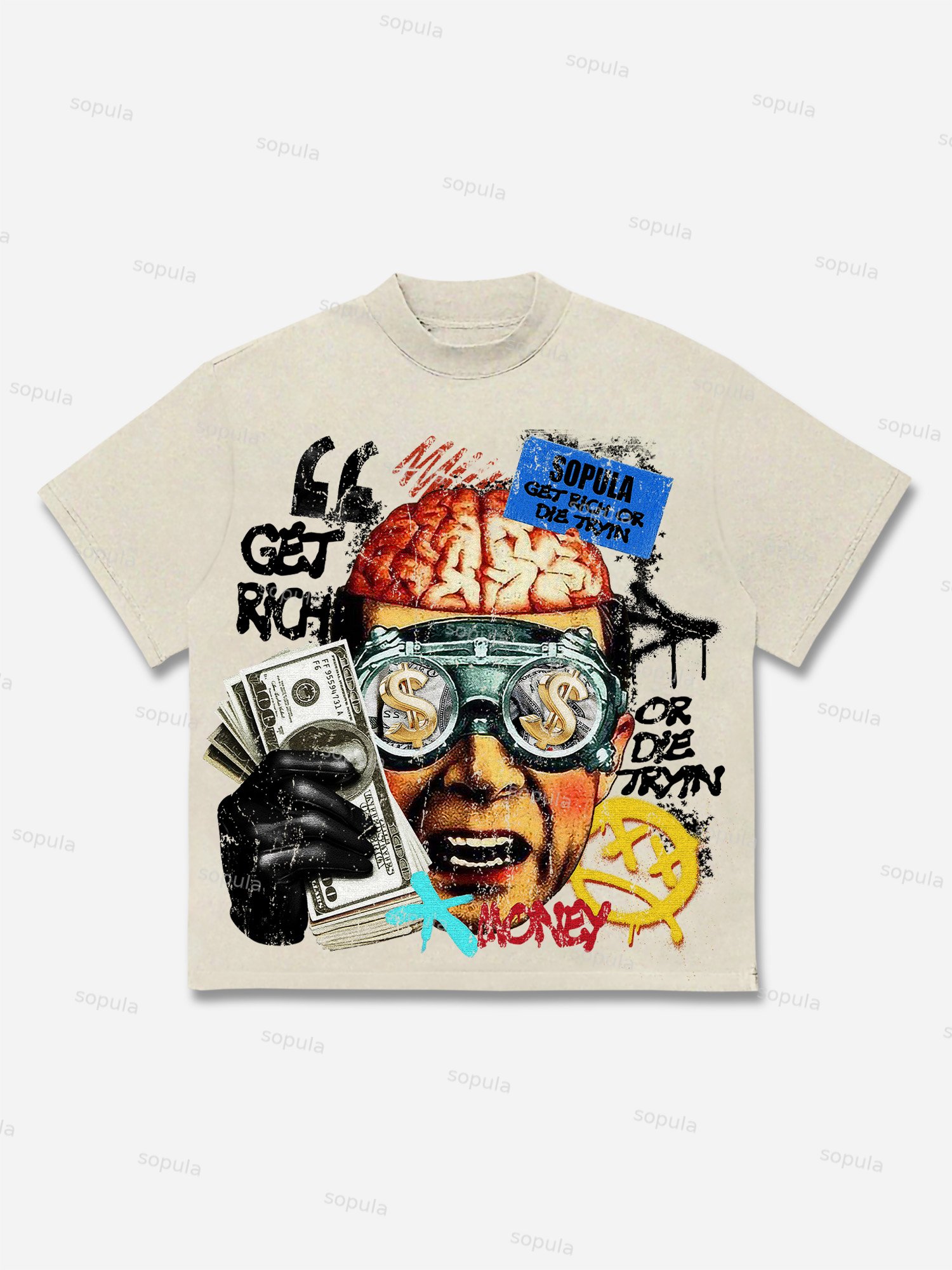 Vintage Get Rich Money Portrait Print Cotton T-shirt - Sopula｜Premium Graphic Tees & Graphic Clothing