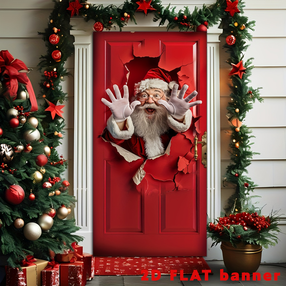 Tegooe Christmas Santa Claus Door Cover Banner Fun Fabric Holiday Decoration for Front Door or Party Backdrop Tegooe