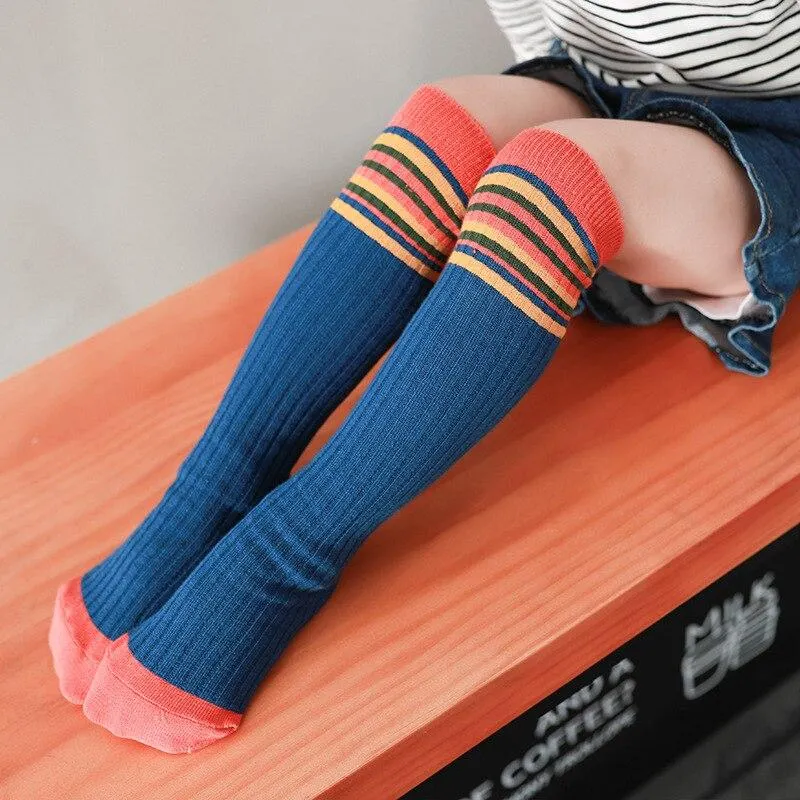 YWHUANSEN 1 Pair Spring Autumn Cute Knee Socks Girls Fashion Striped Children Long Socks Soft Cotton Kinderen Sokken High Socks