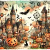 (Stamped/Counted) Halloween House-11CT Cross Stitch 50*50cm/19.69*19.69in