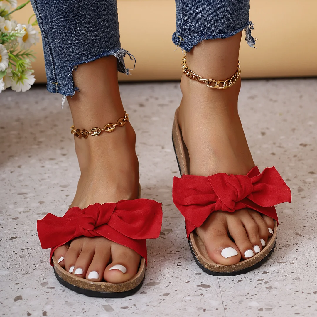 Tanguoant Tanguoant Bow Flat Slippers Women Wear New Summer Simple Casual Beach Sandals