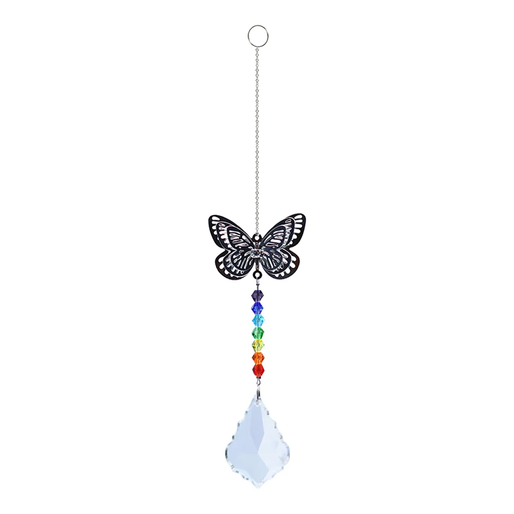 Butterfly Wind Chime Crystal Pendant Colorful Beads Hanging Drop Decor (B)