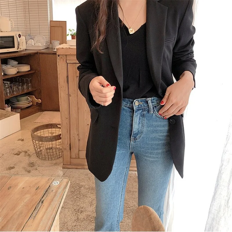 Billlnai  2023 New Blazer Spring and Autumn Female Solid Casual Pockets Long Sleeve Work Suit Coat Office British Style Spring Jacket
