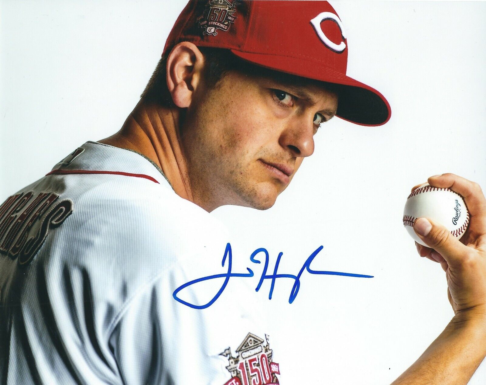 Signed 8x10 JARED HUGHES Cincinnati Reds Autographed Photo Poster painting- COA