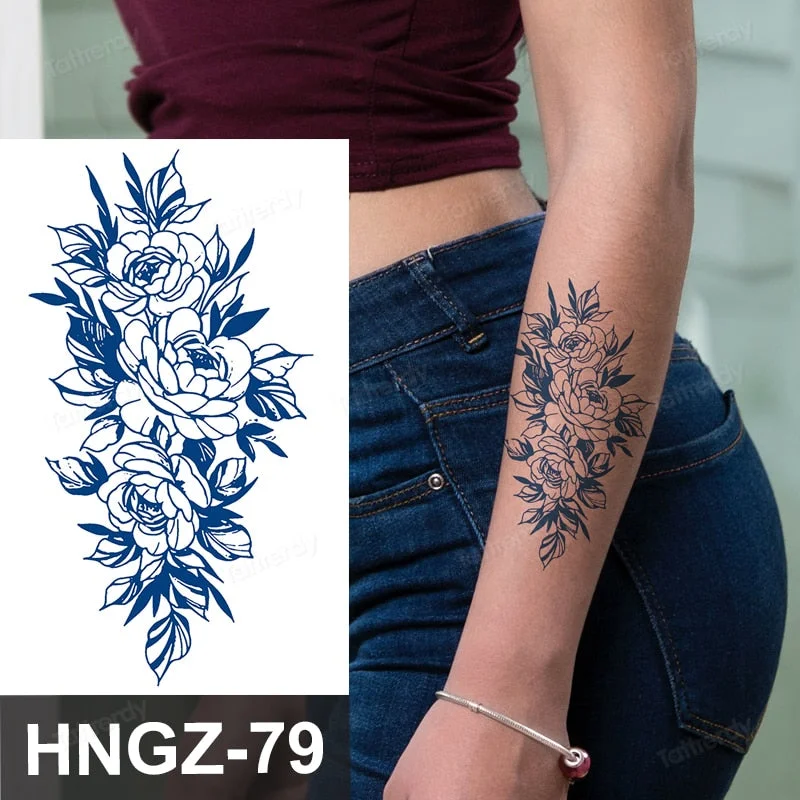 Juice Ink Tattoo Flower Rose Leaf Waterproof Temporary Bird Snake Sexy Body Arm Leg Henna Tattoo Fashion Big Fake Sleeve Sticker