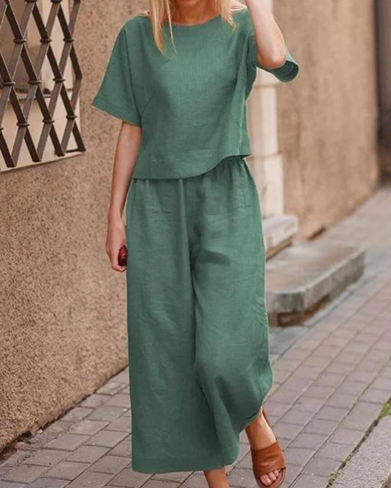 Casual Short Sleeve Solid Color Suit