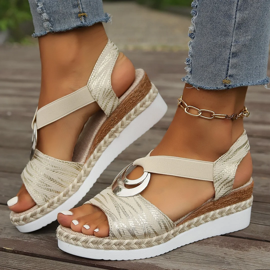 Yyvonne 2025 New Slope Heel Sandals Women Metal Buckle Rope Slopes And Light-Bottomed Fish Mouth Sandals