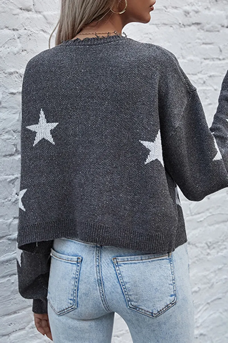 Star V-Neck Short Cardigan Sweater