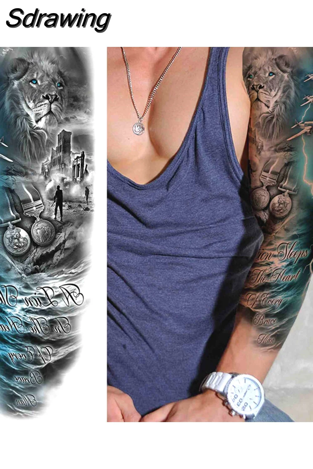 Sdrawing Totem Temporary Tattoo Sleeve For Men Women Adult Fake Flower Shoulder Tatoos Sticker Black Skull Tattoos Big Full Arm 521-0