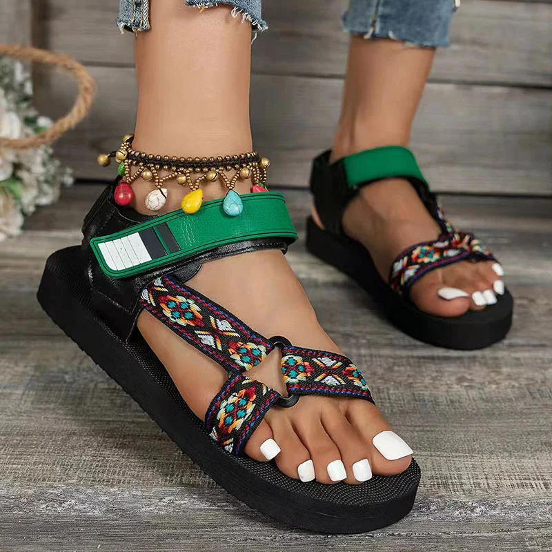 thick bottom muffin with colorful Velcro female sandals