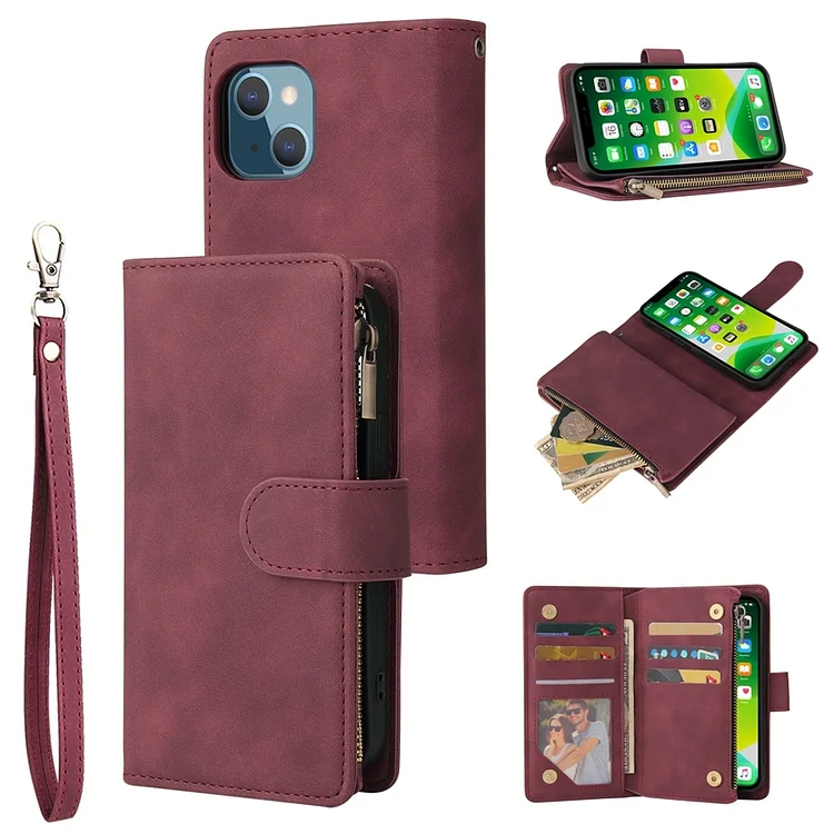 Wallet Luxury Zipper Leather Case For iPhone 15 14 Pro Max 13 Pro Max 12 Pro Max 11 Pro Max SE 2022 2020 X XS XR 8 7 6 6s Plus
