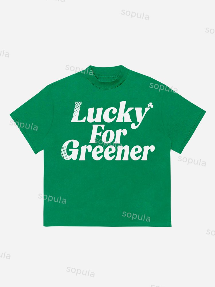 Lucky St. Patrick's Day Clover Slogan Round Neck T-shirt