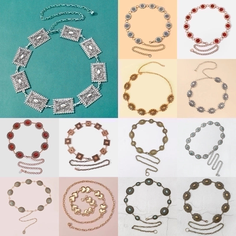 Ethnic Style Geometric Alloy Patchwork Turquoise Unisex Chain Belts