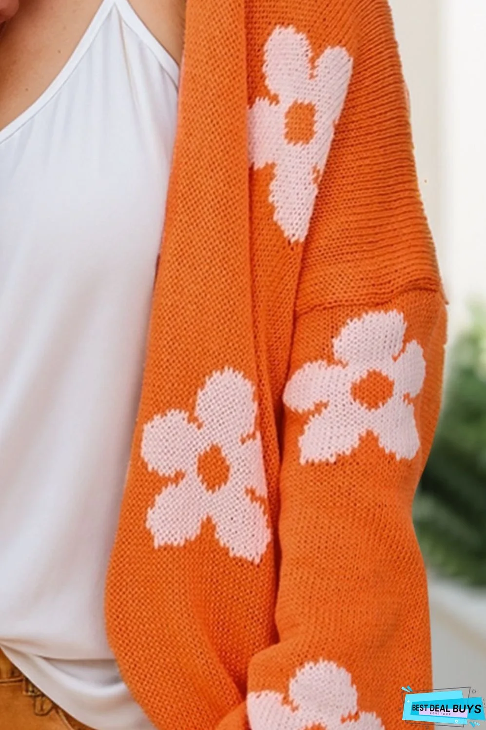 Flower Open Front Long Sleeve Cardigan