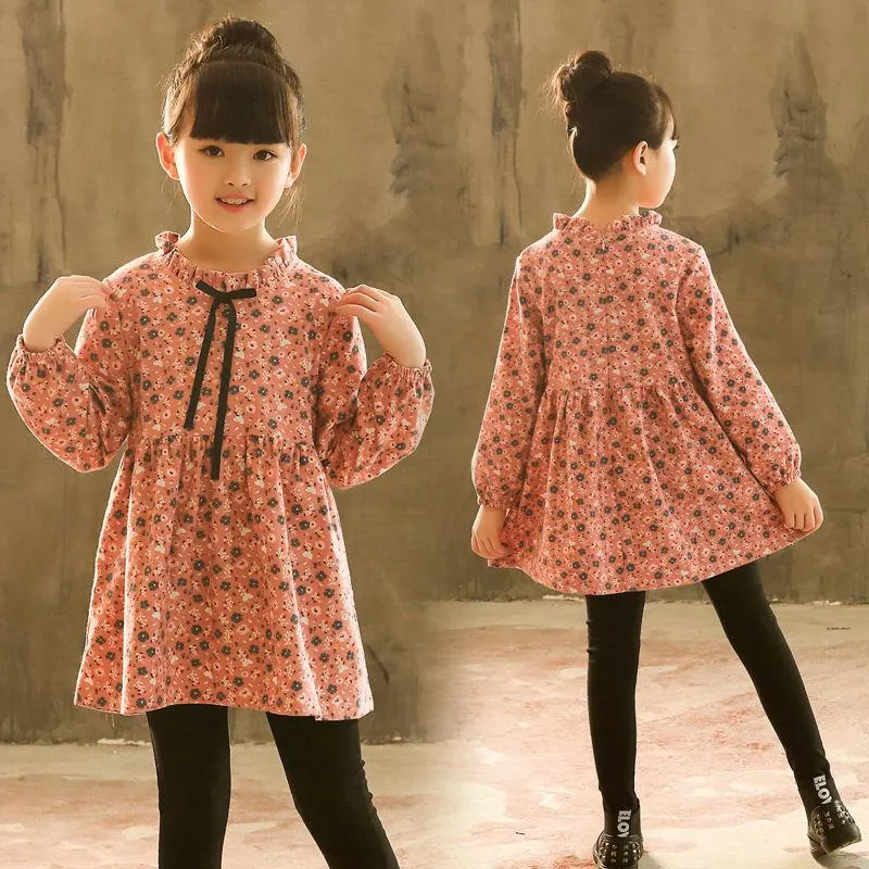2020 Spring Autumn Girl Dress Cotton Long Sleeve Children's Dress Floral Kids Dresses for Girls Fashion Girls Princess Clothing