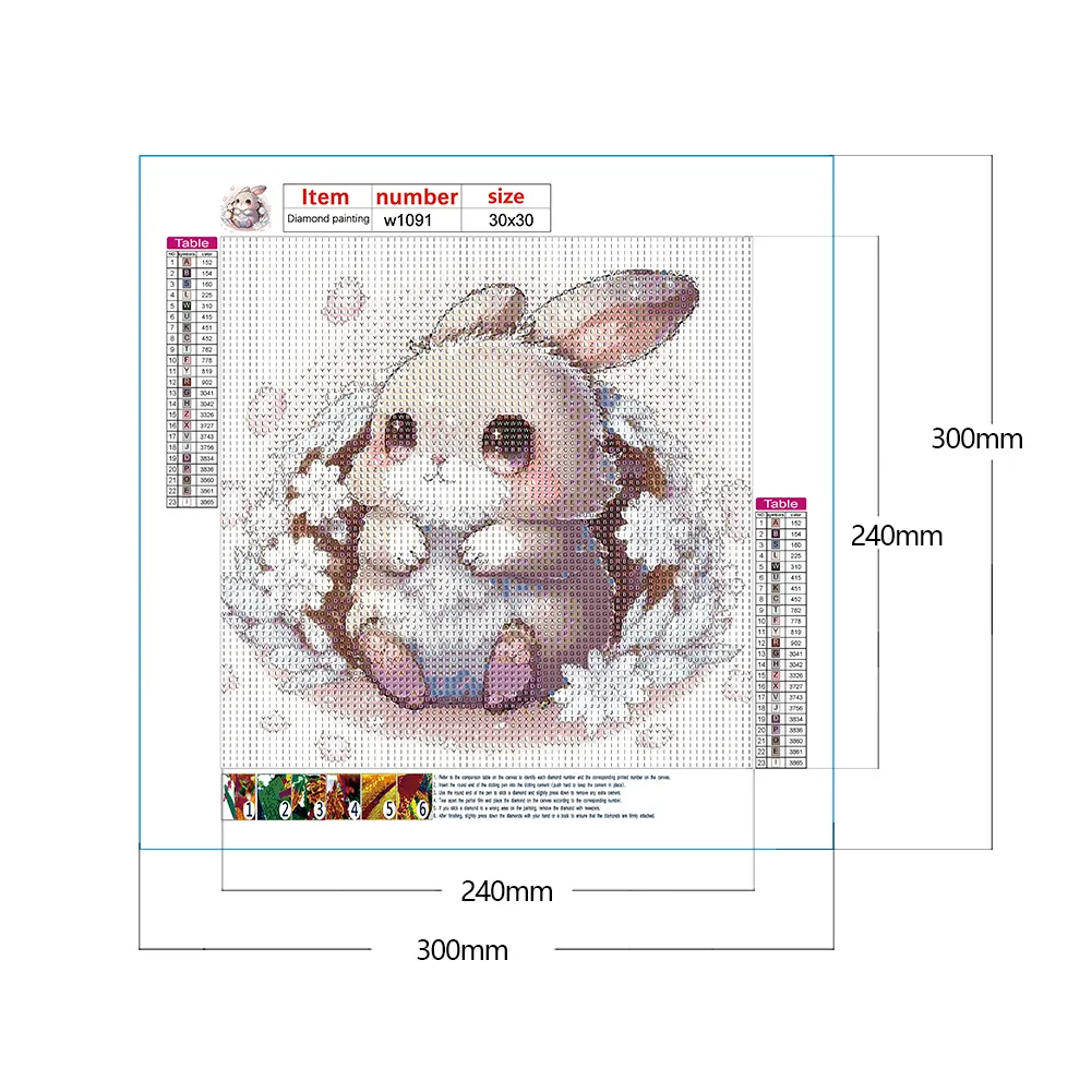 Full Round Diamond Painting 30*30cm - Rabbit