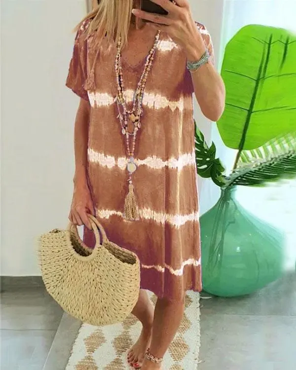 Felidress.com Tie Dye Striped Loose Mini Dress