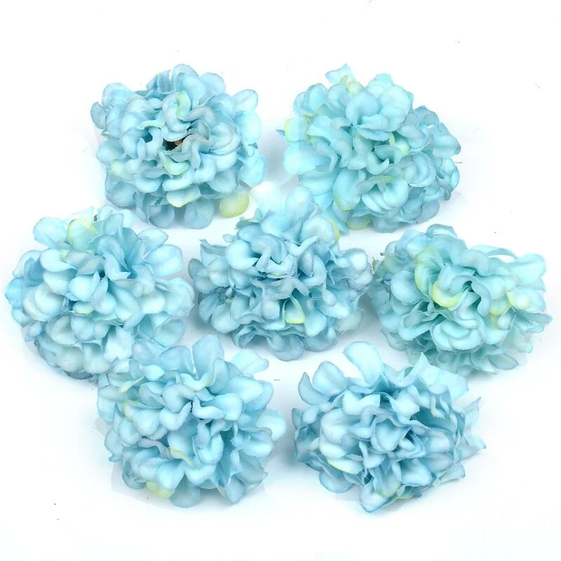 50pcs/lot Mini Artificial Flower Silk Hydrangea Head For Wedding Decoration DIY Wreath Scrapbooking Craft Cheap Fake Flowers