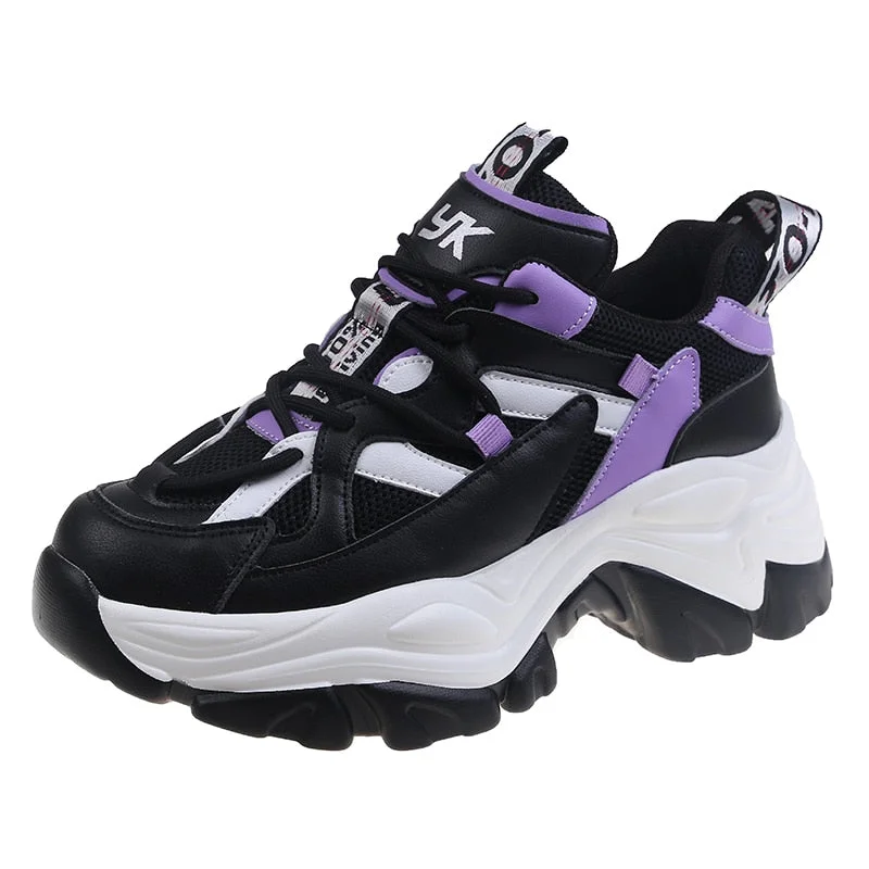 Fashion Blue Sneakers Women Spring 2021 PU Leather Ladies Platform Shoes Height Increasing Fashion Solid Color Chunky Sneakers