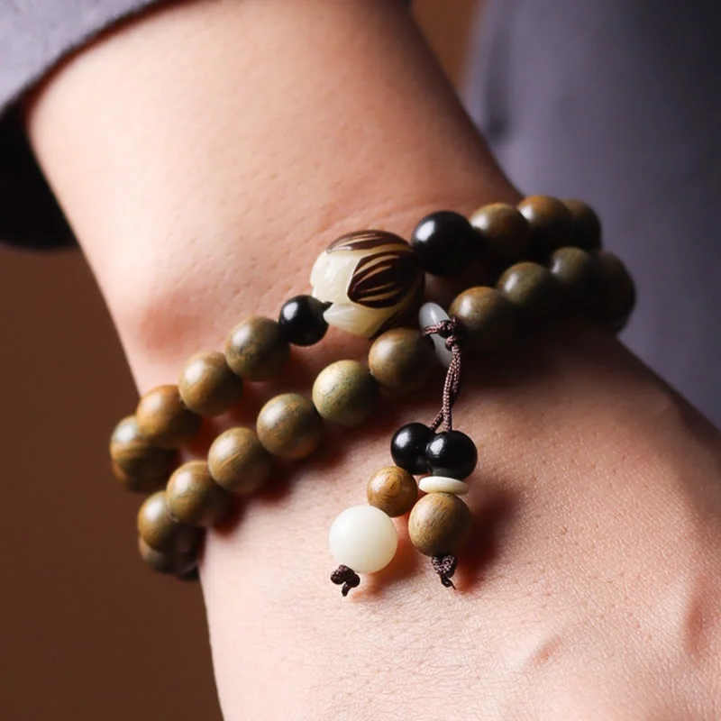 Green Sandalwood Bodhi Seed Lotus Soothing Double Wrap Bracelet