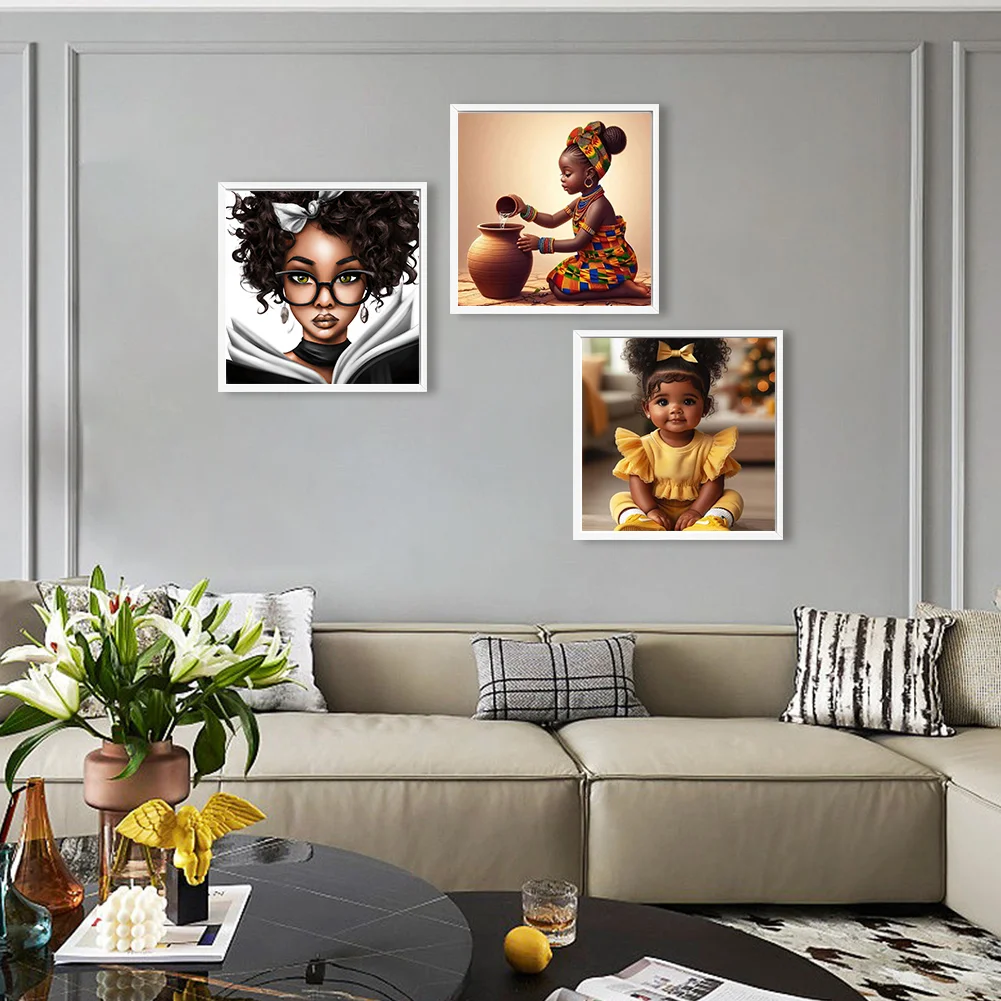 3pcs Diamond Painting - Full Round Drill - Girl(Canvas|30*30cm)