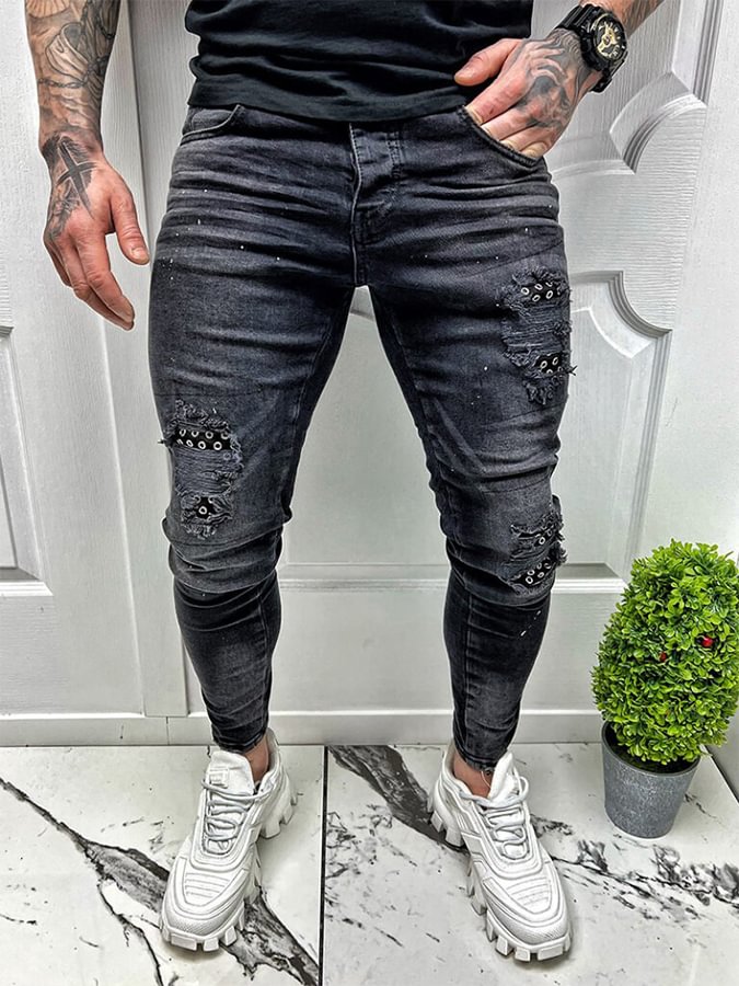Men Ripped Detail Jeans