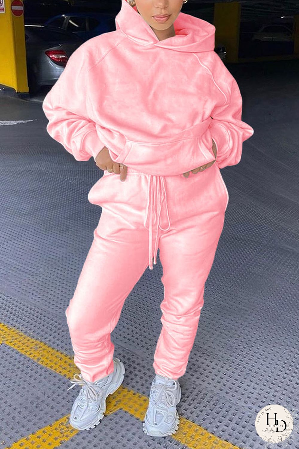 Blue Sportswear Nylon Solid Pocket Hooded Collar Long Sleeve Regular Sleeve Two Pieces