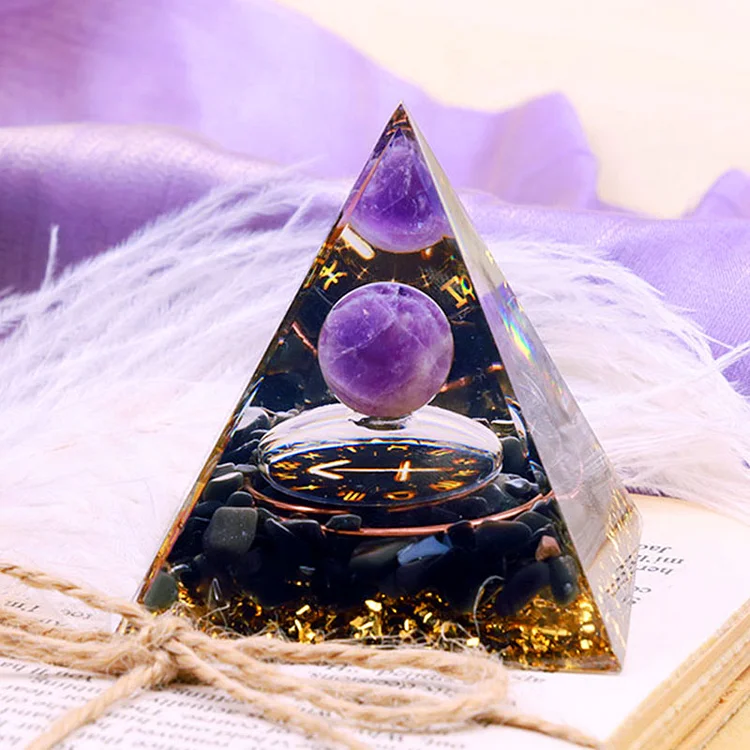 Amethyst Sphere With Obsidian Zodiac Sagittarius Orgone Pyramid