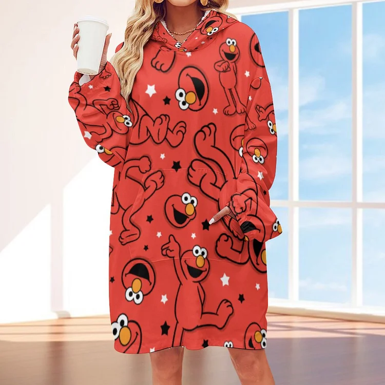Women and Men Red Dancing Elmo Oversized Sherpa Blanket Women Pullovers Wearable Blanket For Adults Nightgown - Heather Prints Shirts