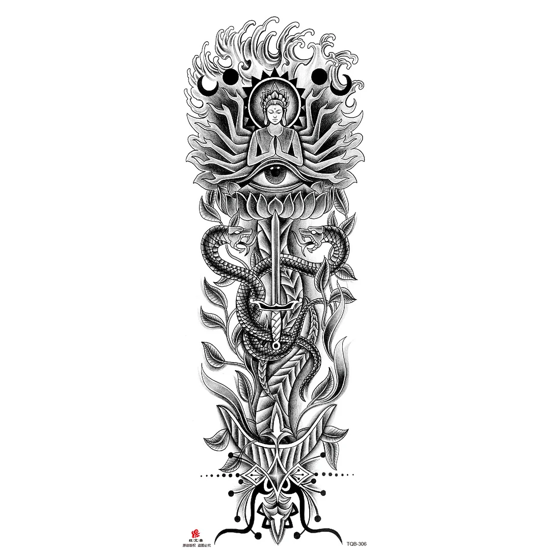 Sdrawing Arm Temporary Tattoo Wolf Lion Fish Horns Geometric Man Body Leg Rose Flower Phoenix Waterproof Sticker Cool Women Tatoo