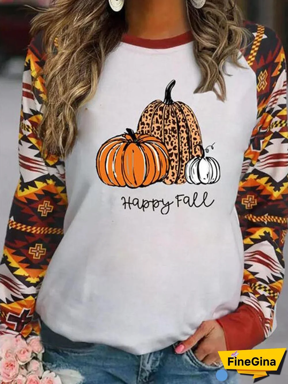 Halloween Pattern Sleeve Pumpkin Top