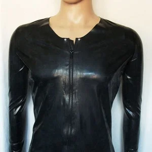 pornhint Pornhint Men's latex shirt with zipper and long sleeves, V-neck