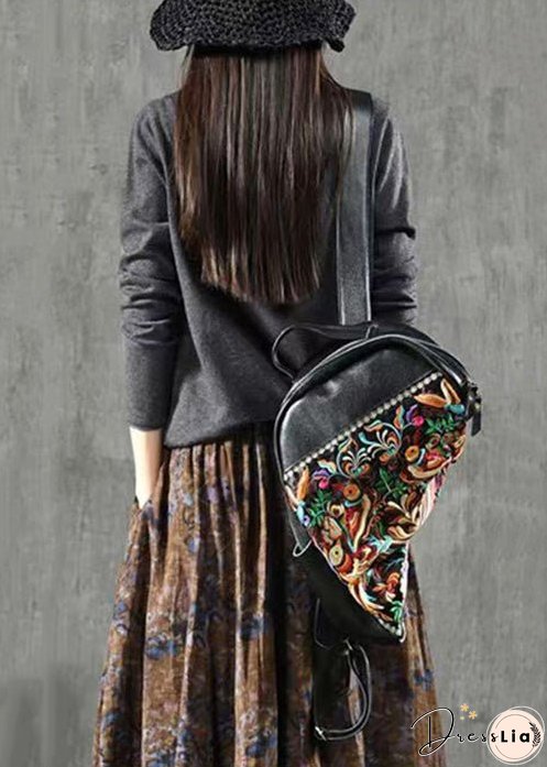 Grey Patchwork Loose Knitting Cotton Tops Turtleneck Fall