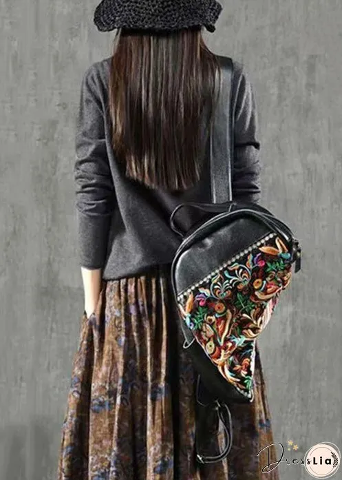 Grey Patchwork Loose Knitting Cotton Tops Turtleneck Fall