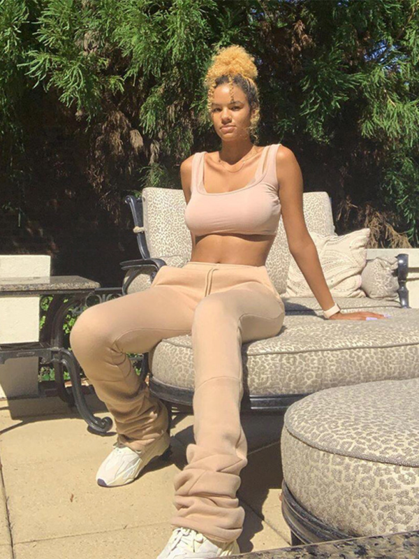 Mature Women Fashion Sweatpants Solid Color High Waisted Shrink Pleat Drawstring Casual Joggers