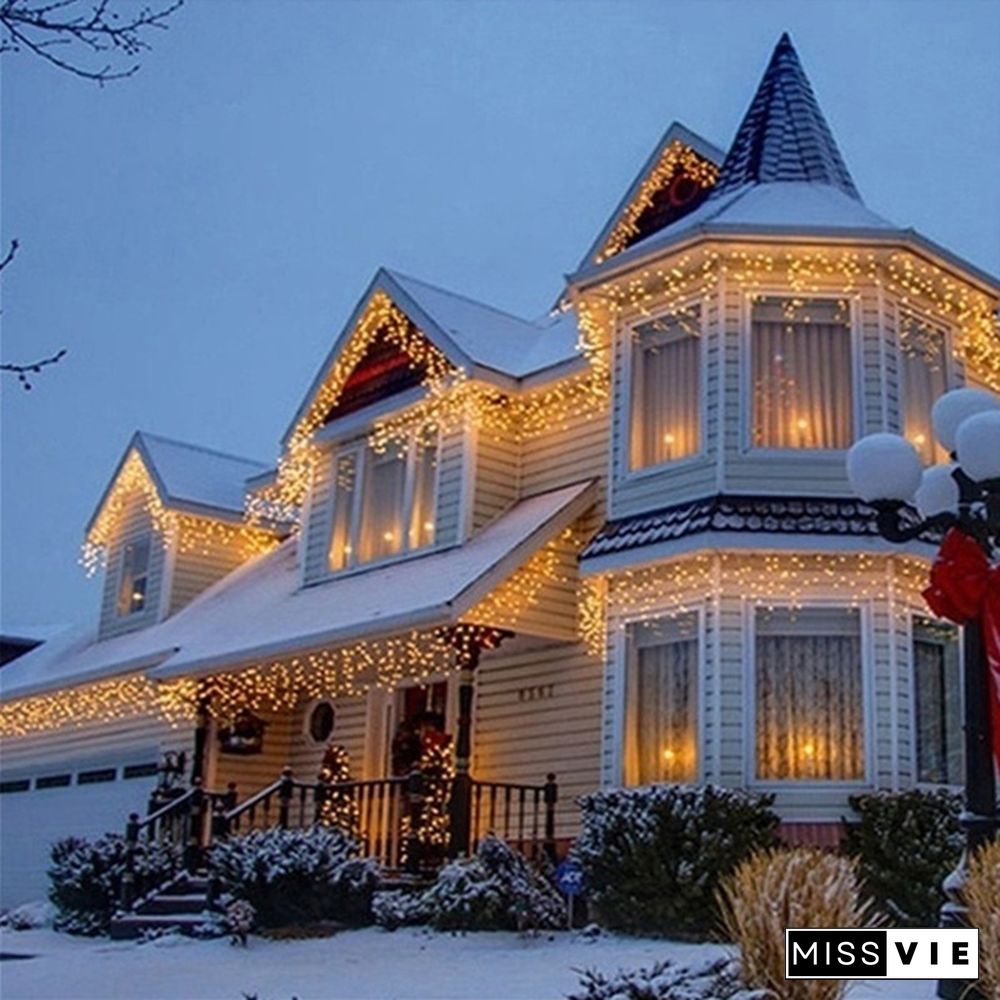 5M Christmas LED Curtain Icicle String Light Droop 0.4-0.6m Party Garden Stage Outdoor Waterproof Decorative Fairy Light