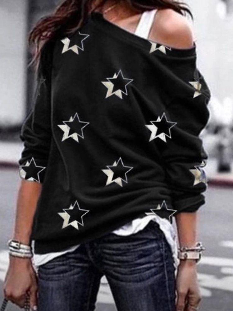 Off shoulder Stars Print Long Sleeve Blouse For Women P1583982