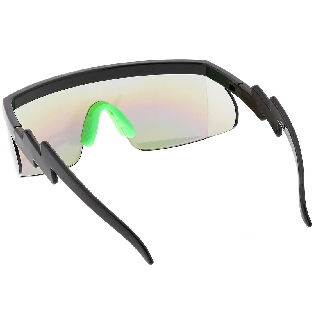 Oversize Semi Rimless Goggle Shield glasses Mirrored Lens 60mm