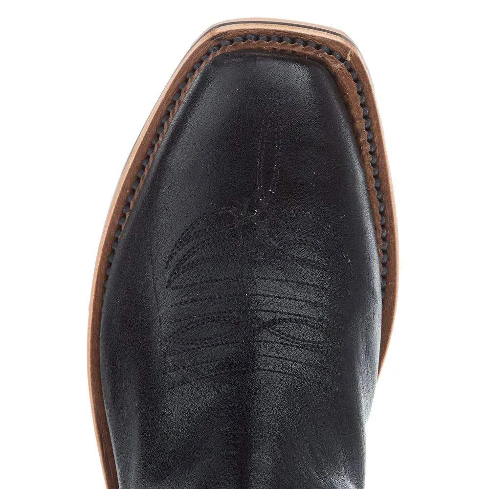 Black & Turquoise Embroidered Square Toe Stacked Heel Cowgirl Boots