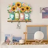 Diamond Painting Wooden Flower Bird Hook Rail with 3 Hooks for Home Decor