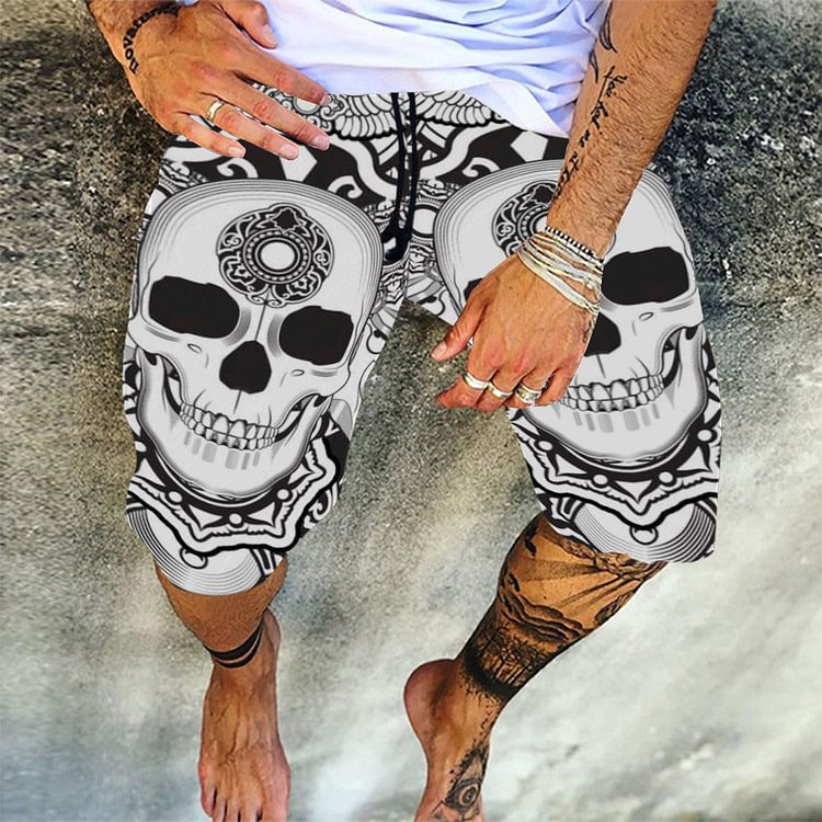 Lace-Up Skull Straight Lace-Up Men's Casual Pants