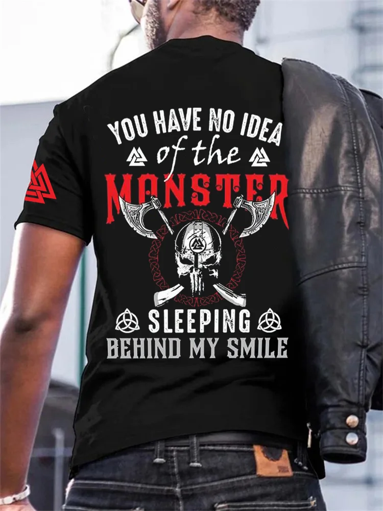 Comstylish Men's Monster Sleeping Behind My Smile Viking T Shirt