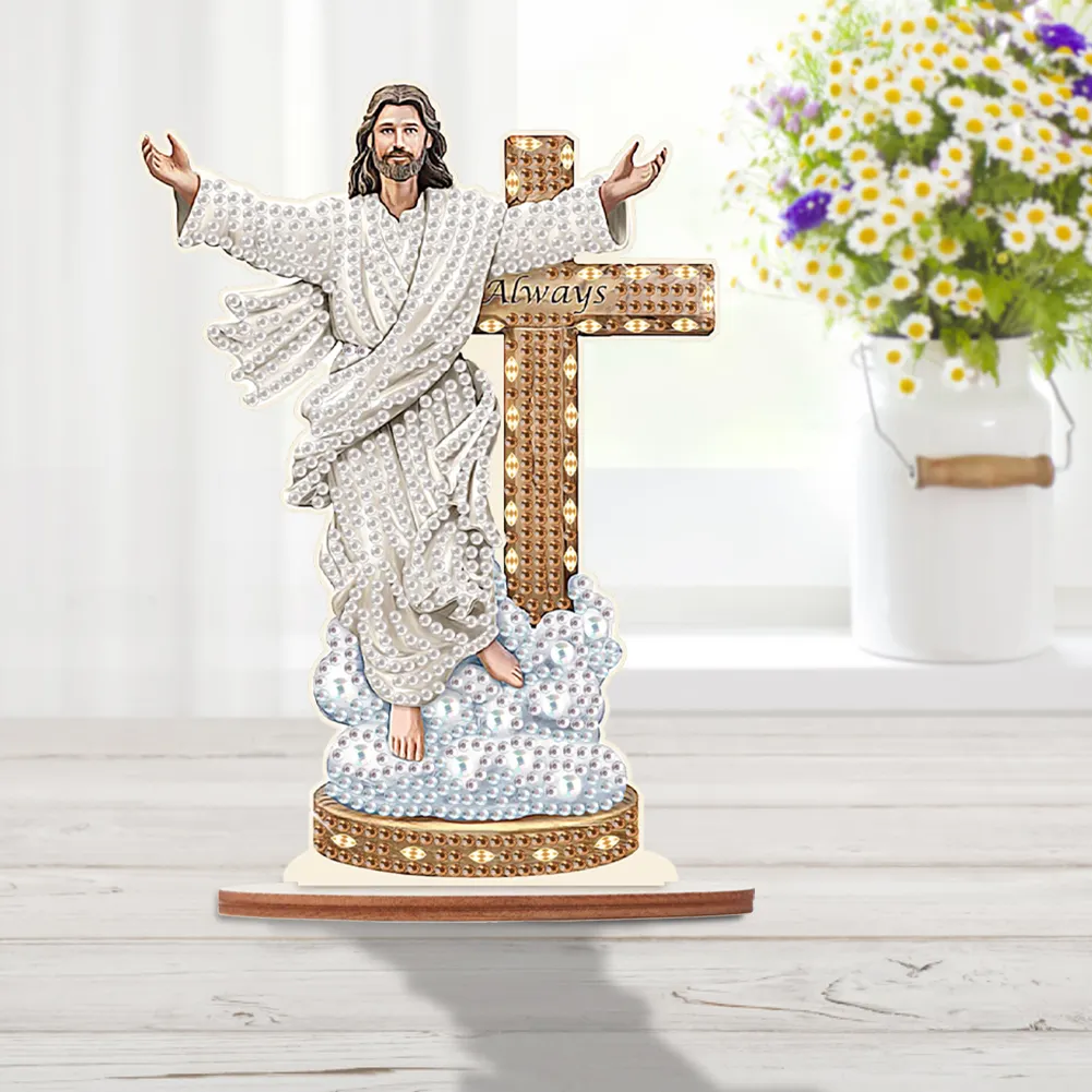 DIY Jesus Religion Wooden Special Shape Diamond Painting Desktop Ornaments for Home Decor