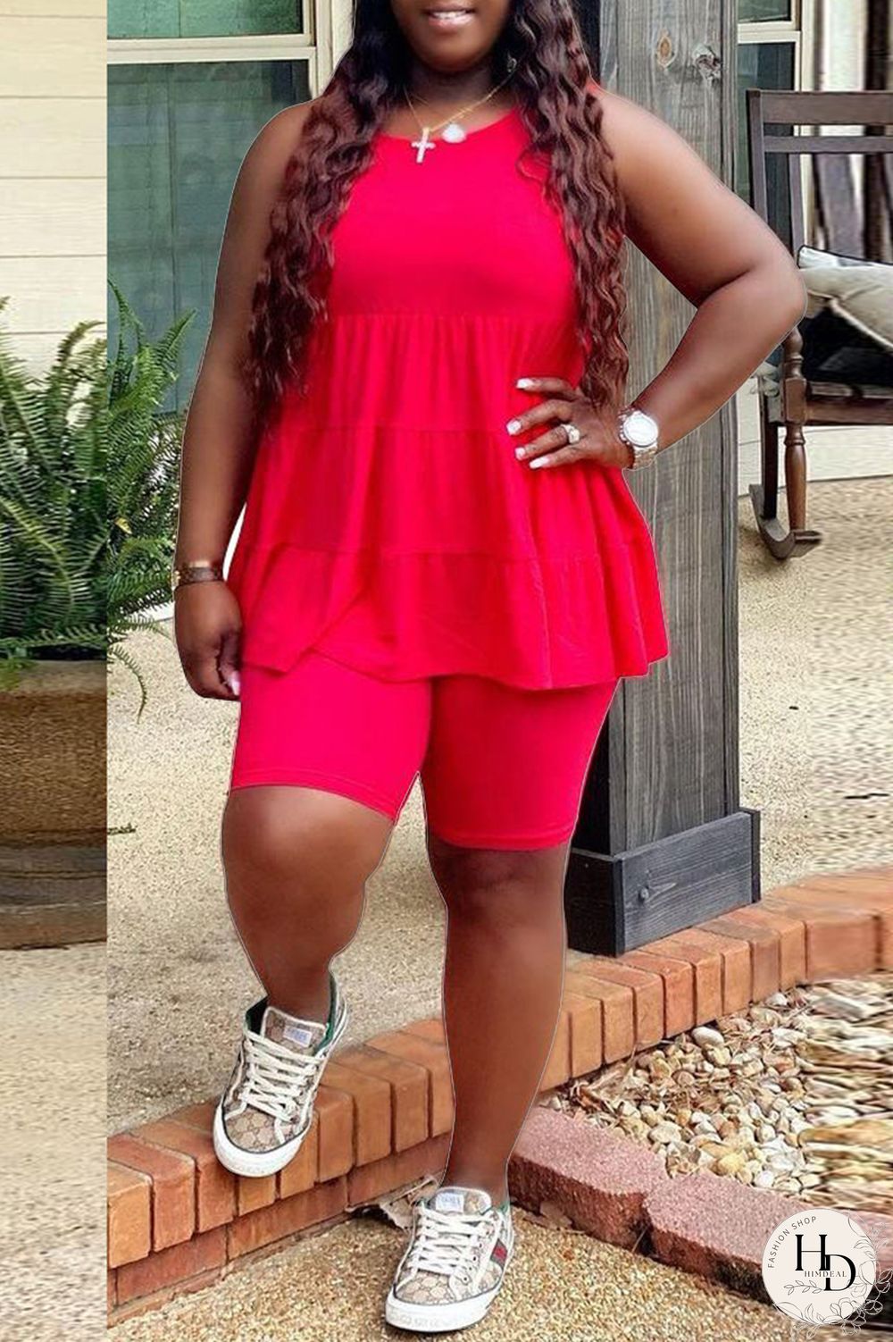 Yellow Fashion Casual Solid Basic O Neck Plus Size Two Pieces